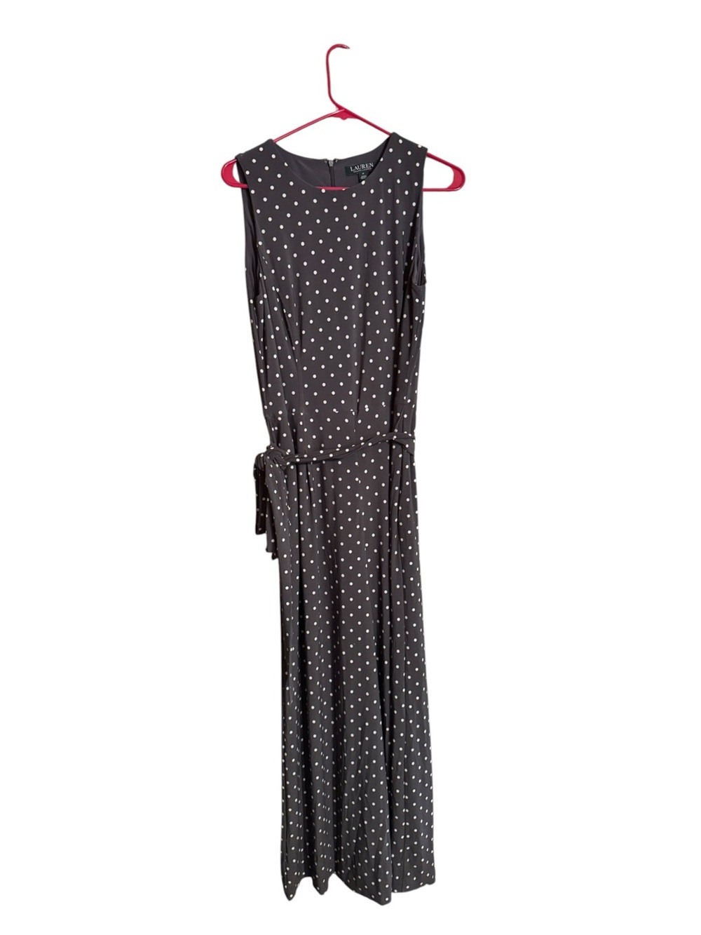 Lauren Ralph Lauren Gray & White Wide Leg Polka Dot Jumpsuit Size 12